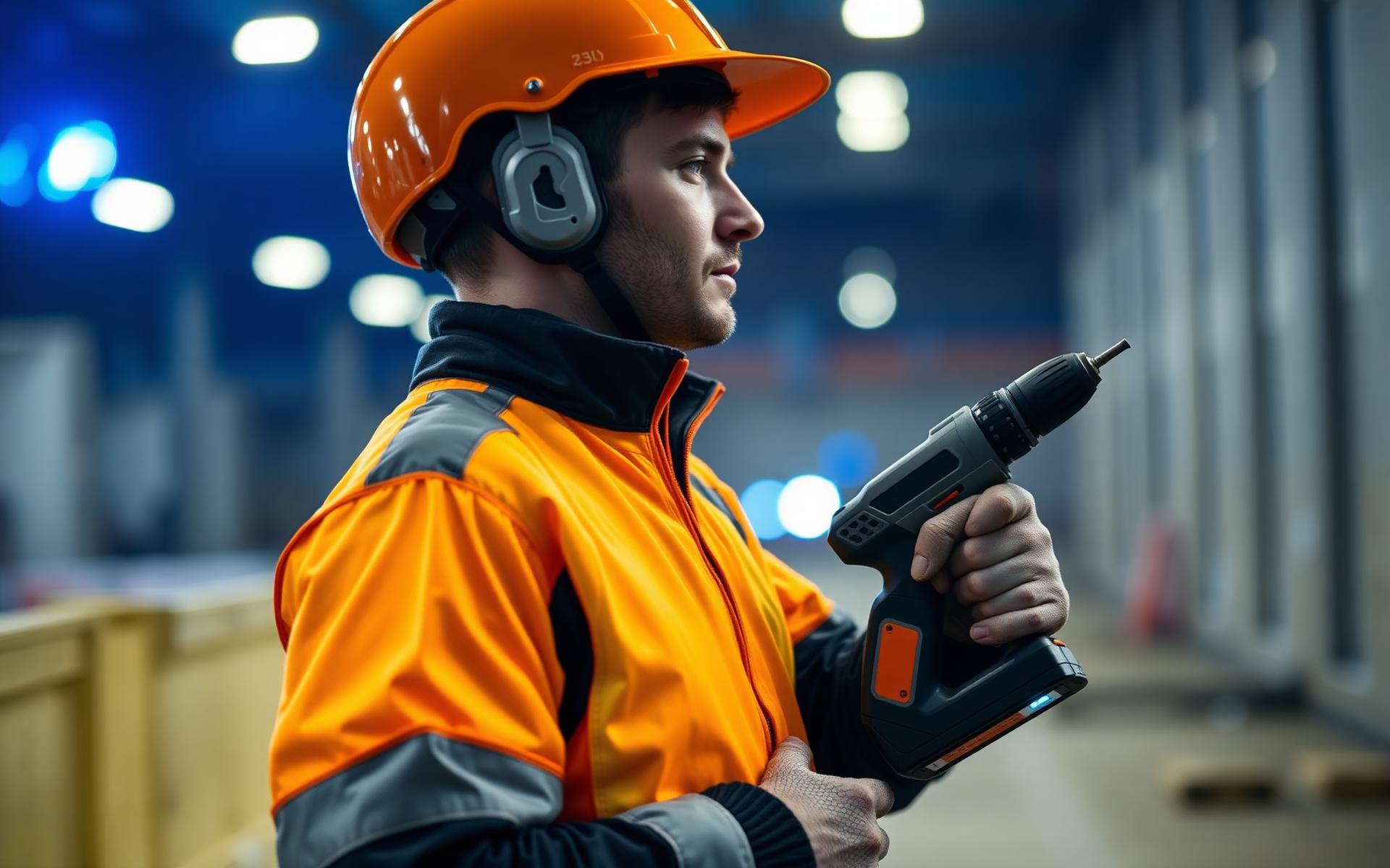 Irish tradesperson using a cordless drill on site